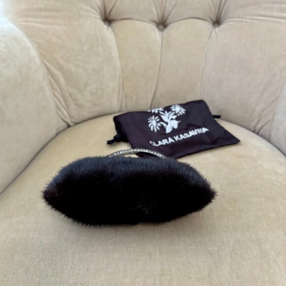 VTG Auth CLARA KASAVINA Genuine Mink Fur & Swarovski Crystal Minaudiere Bag - Picture 7 of 8